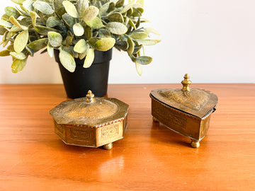 Etched Vintage Brass Trinket Boxes 