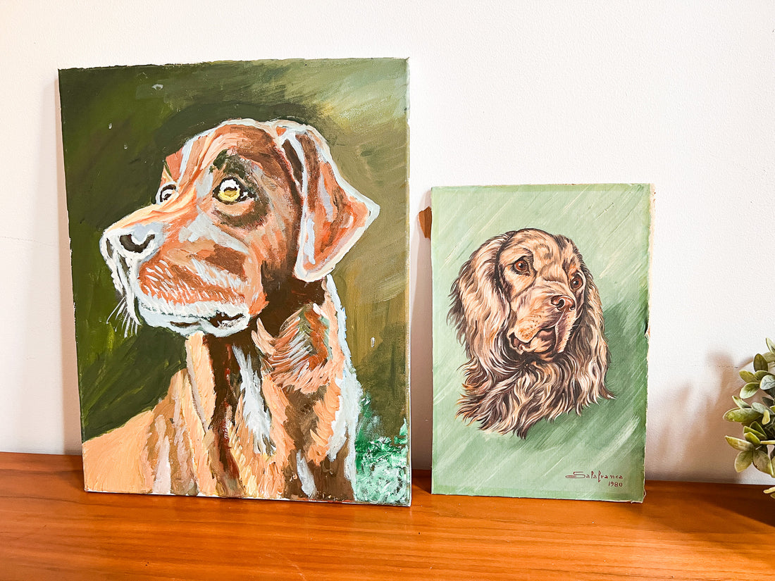 Original Dog Portrait pet panting spaniel shepard