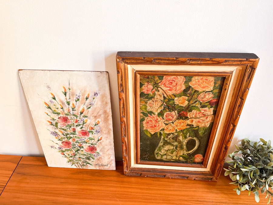 Vintage Floral Boquet Still Life Canvas Paintings (Sold Individually)