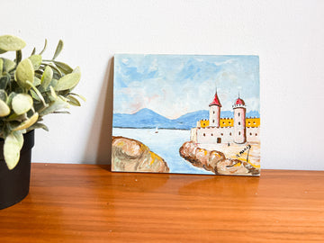 R Marco Castle and Ocean Painting on Wood