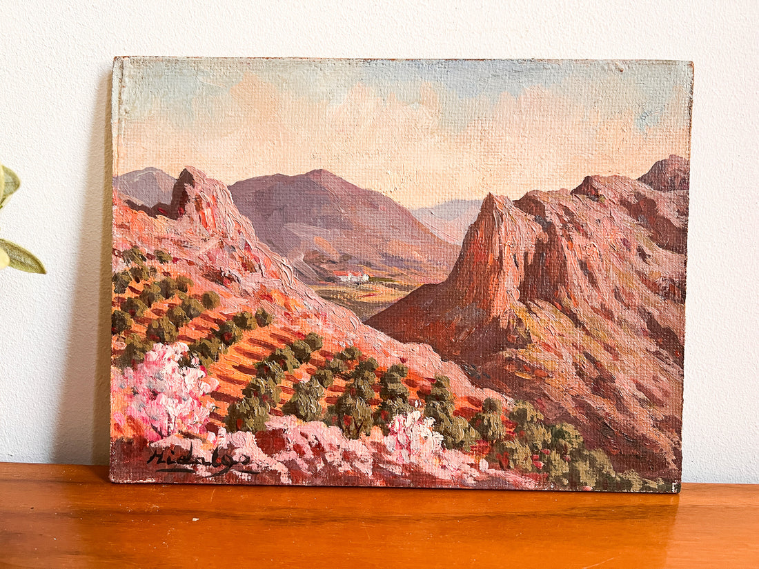 Signed Hidalgo Spanish Desert Hill Painting on Wood