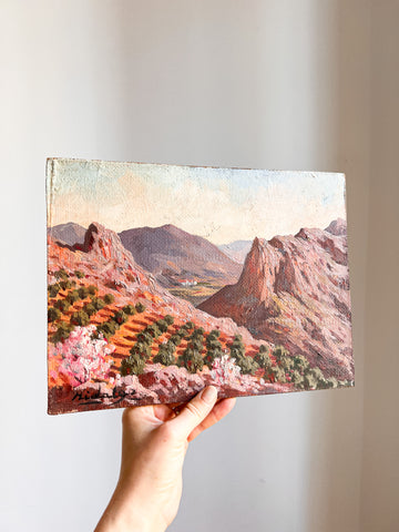 Signed Hidalgo Spanish Desert Hill Painting on Wood