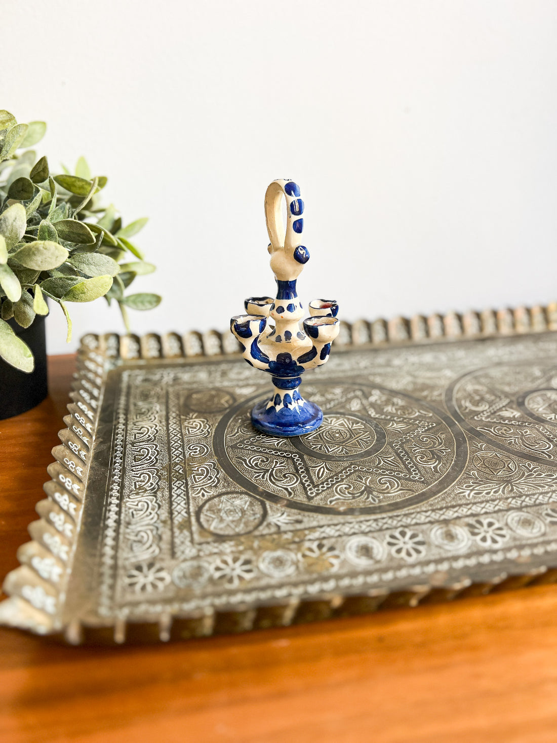 Antique Scalloped Hammered Brass Tray