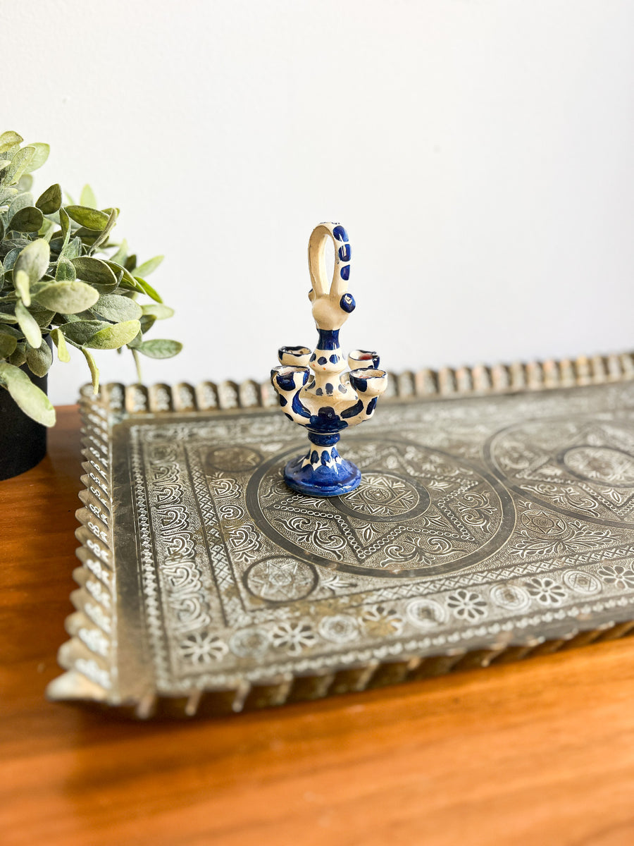 Antique Scalloped Hammered Brass Tray