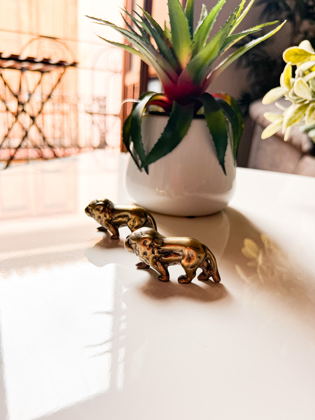 Mini Brass Lions Statues Sculptures