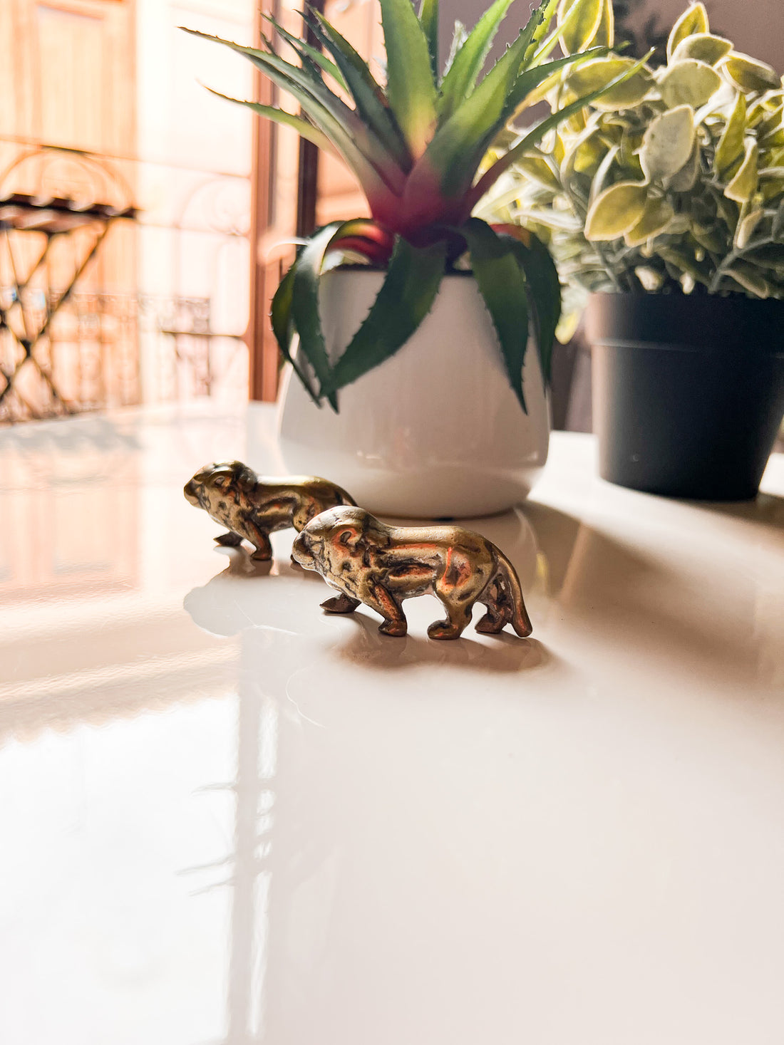 Mini Brass Lions Statues Sculptures