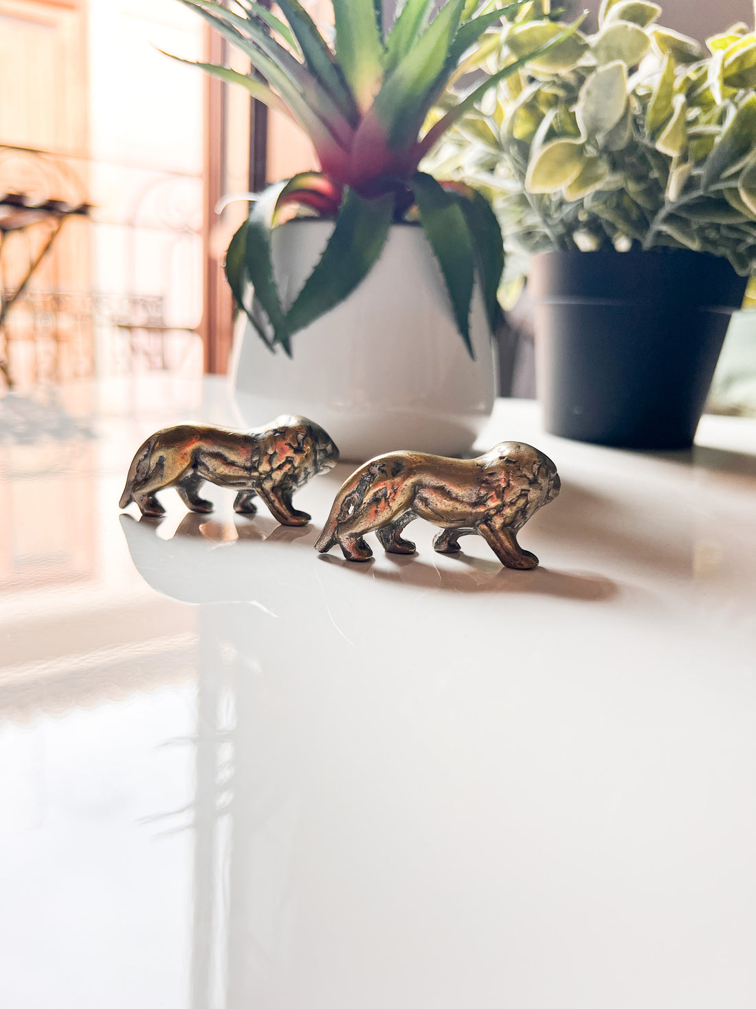 Mini Brass Lions Statues Sculptures