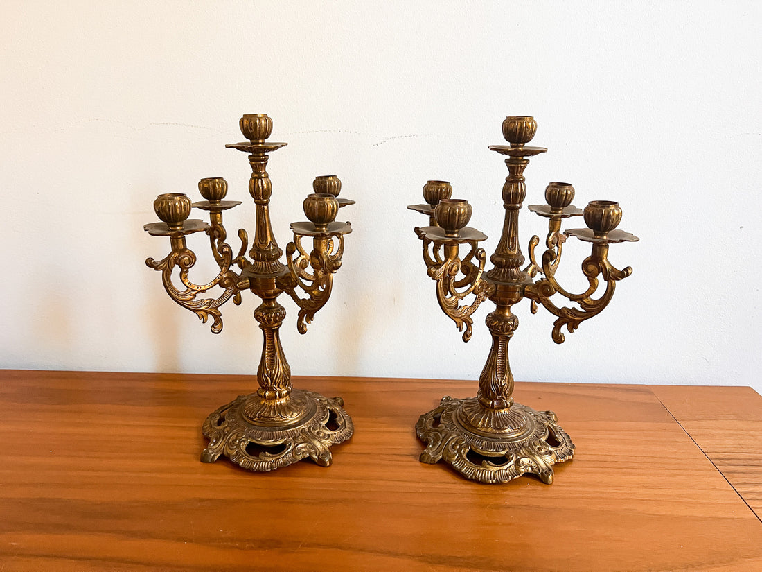 Antique Brass Candelabras Set of 2