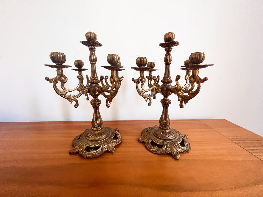 Antique Brass Candelabras Set of 2