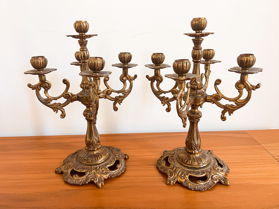 Antique Brass Candelabras Set of 2