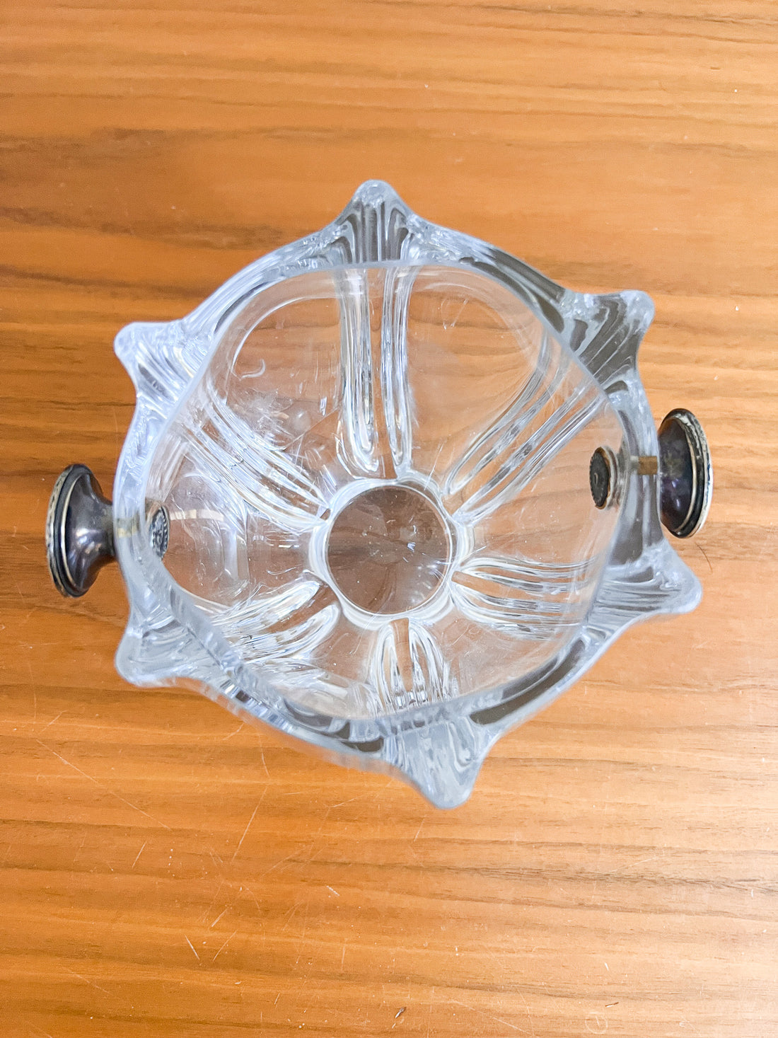 Murano Style Crystal Glass Ice Dish with Silver Handles