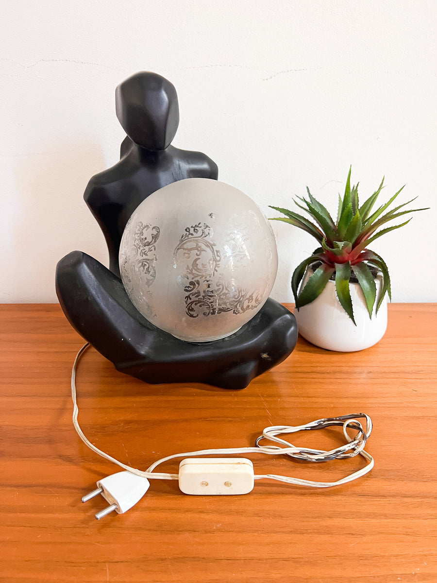 Ceramic Lady Globe Lamp in black