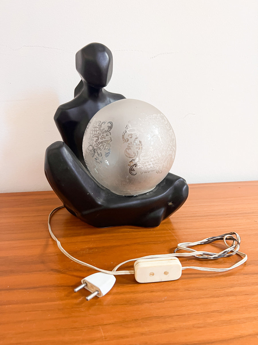 Ceramic Lady Globe Lamp in black