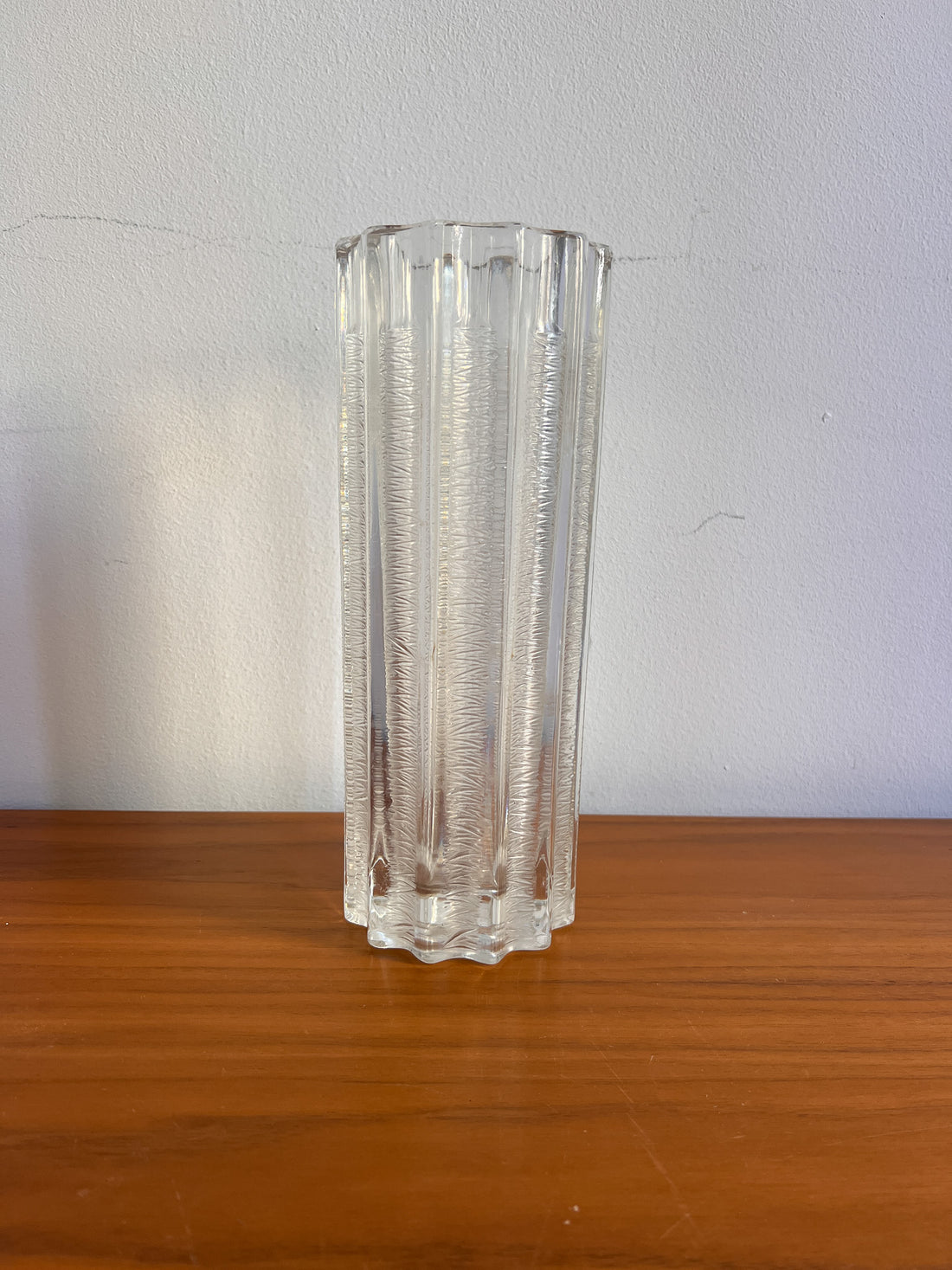 Ice Glass Crystal Tall Wavy Cylindrical Vase