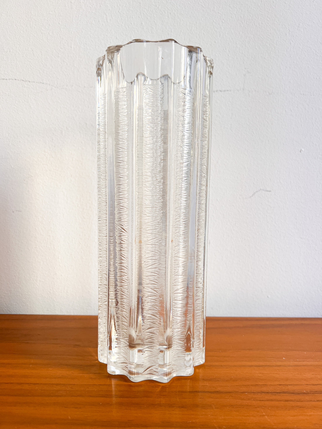 Ice Glass Crystal Tall Wavy Cylindrical Vase