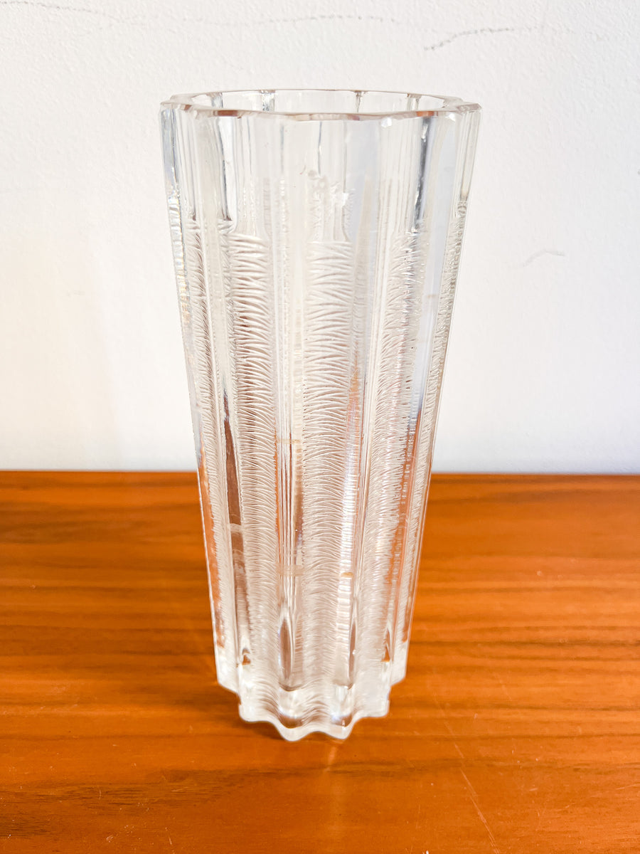 Ice Glass Crystal Tall Wavy Cylindrical Vase