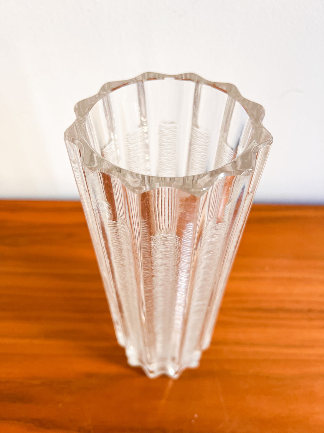 Ice Glass Crystal Tall Wavy Cylindrical Vase