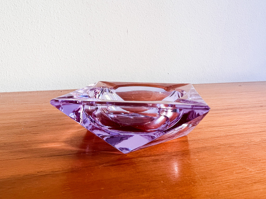 Murano Style Lavendar Crystal Glass Ashtray Dish