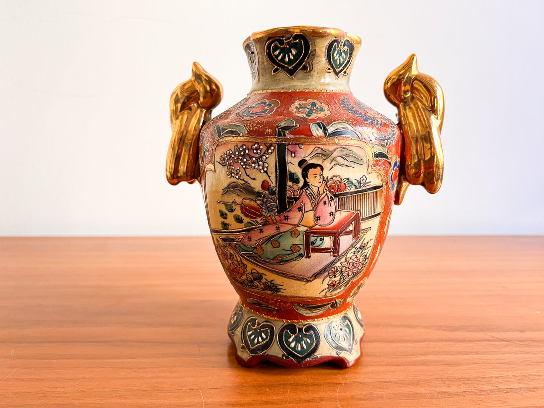 Satsuma Antique Ceramic Chinese Vase with stamp 