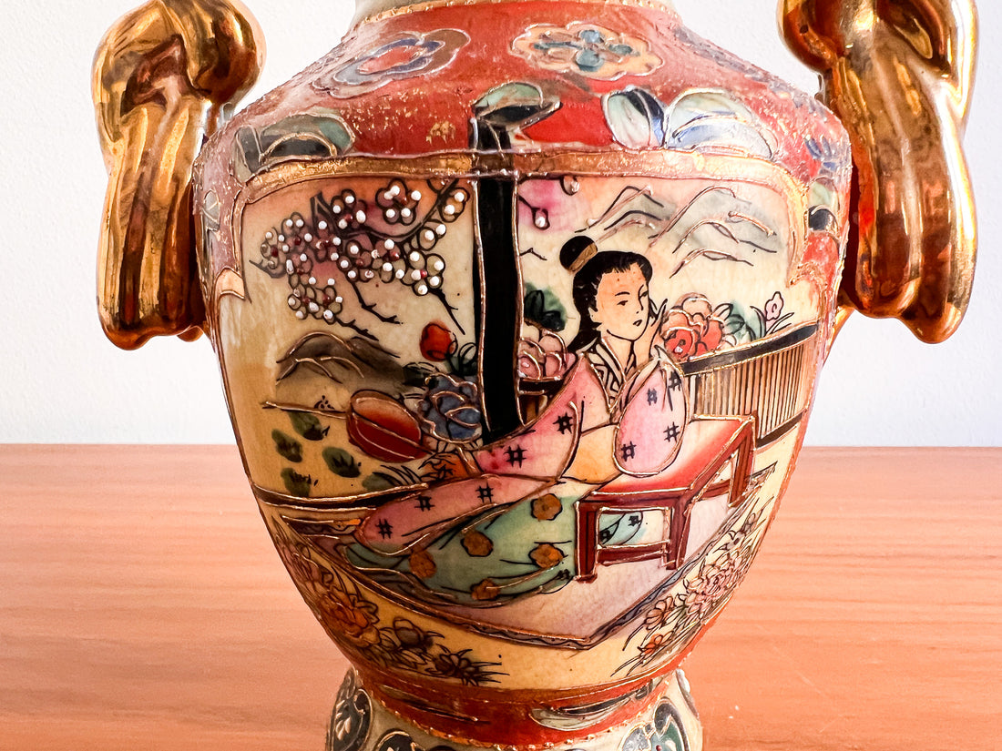 Satsuma Antique Ceramic Chinese Vase with stamp 
