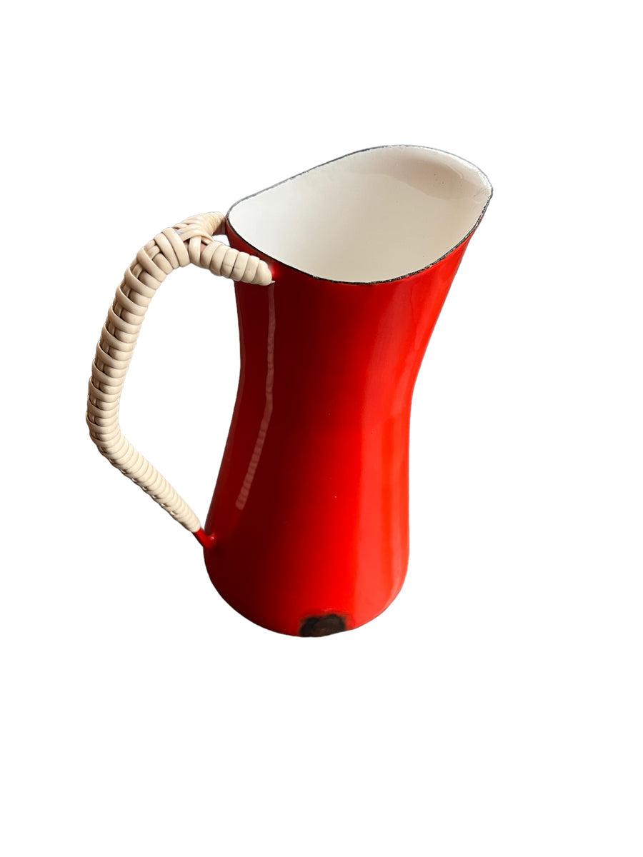Dansk Danish Red Enameled Cast iron Pitcher with Woven handle
