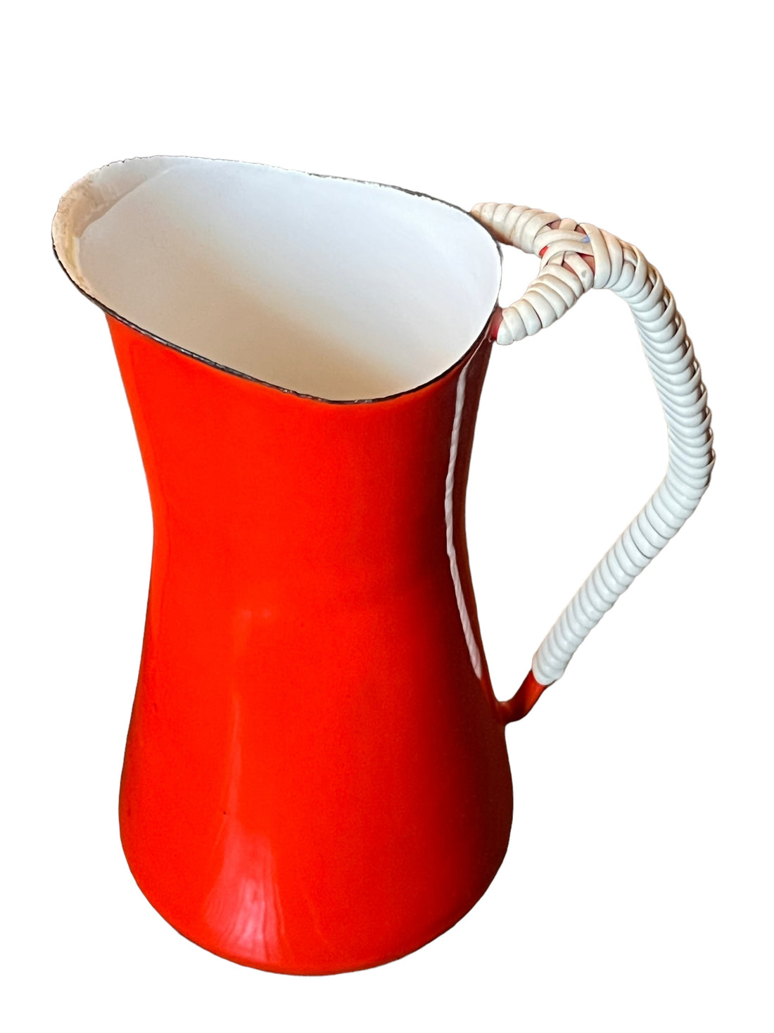 Dansk Danish Red Enameled Cast iron Pitcher with Woven handle