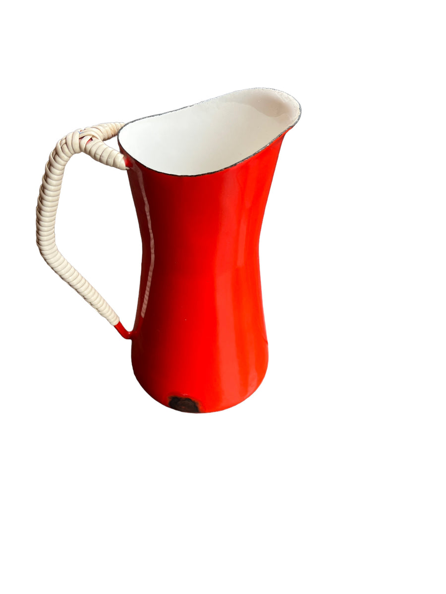 Dansk Danish Red Enameled Cast iron Pitcher with Woven handle