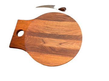 Large Round Nissen Solid Wood Cutting Charcuterie Board Dansk Torun Cutting Knife