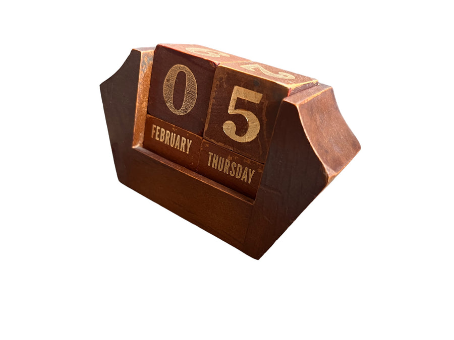 Midcentury Wood Block Desk Calendar