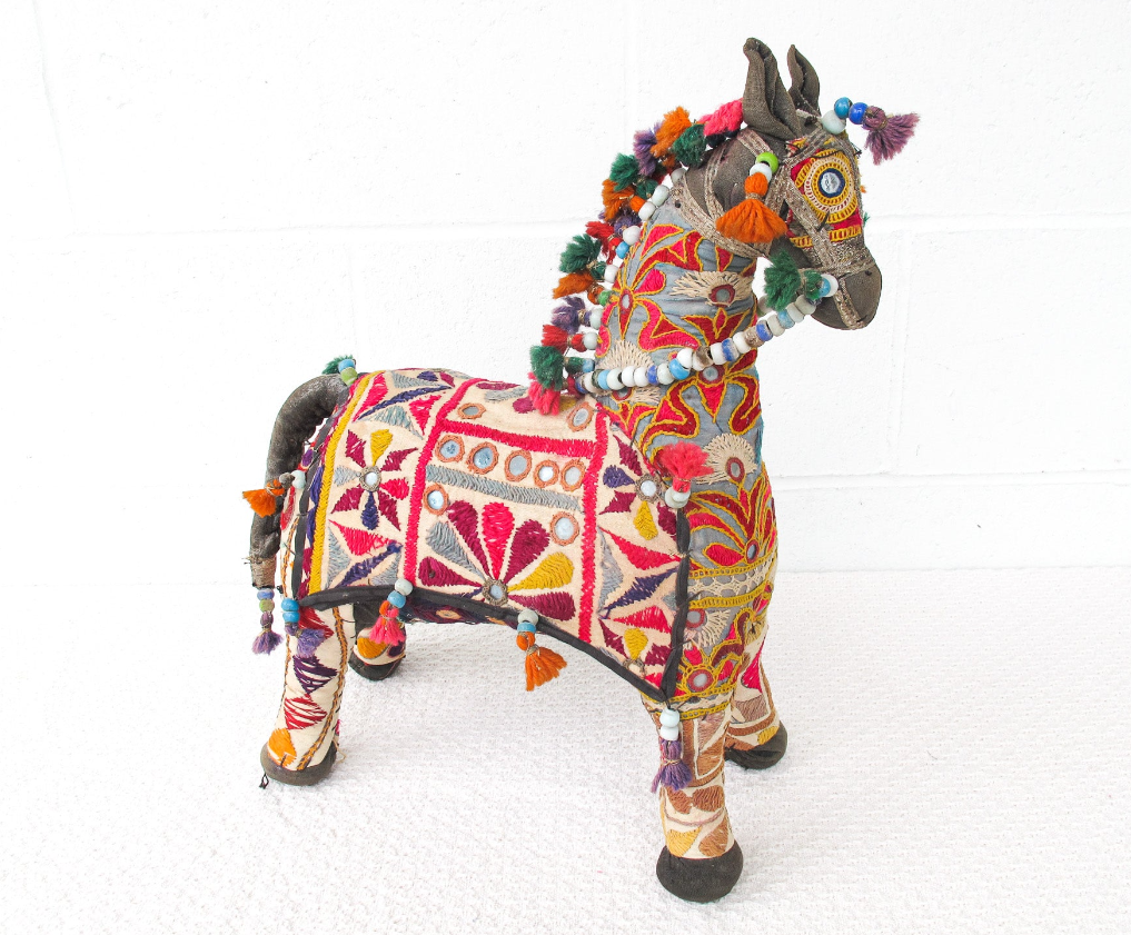 Rajasthani Fabric stuffed Horses Vintage Embroidered Animals India (Sold Separately)