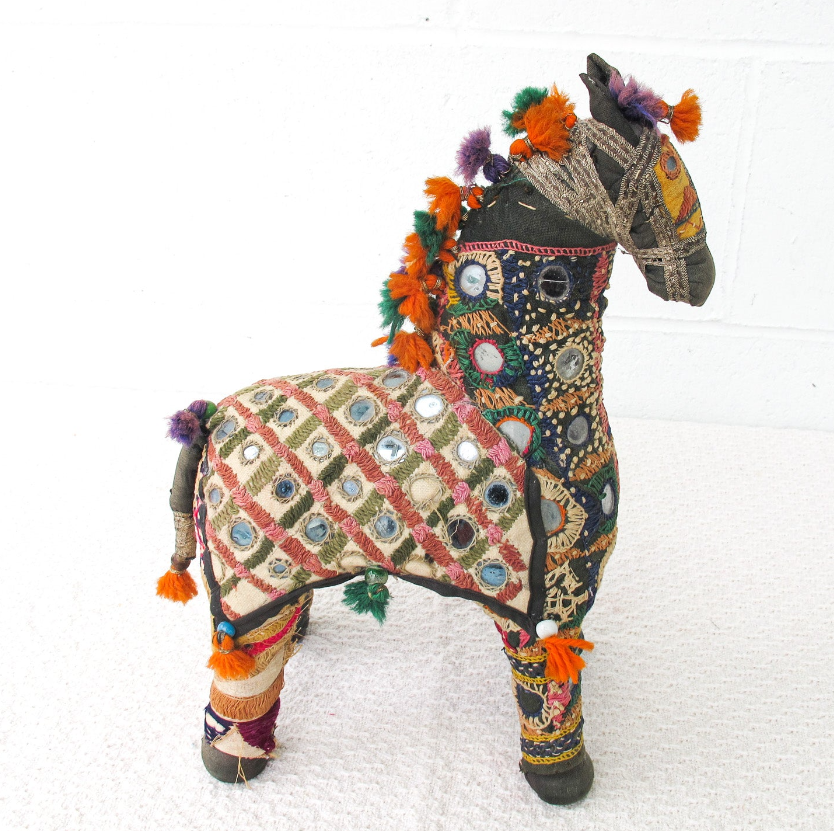 Rajasthani Fabric stuffed Horses Vintage Embroidered Animals India (Sold Separately)