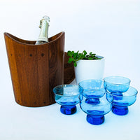 1960's Set of 5 Vintage Blue Cocktail Glasses