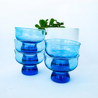 1960's Set of 5 Vintage Blue Cocktail Glasses