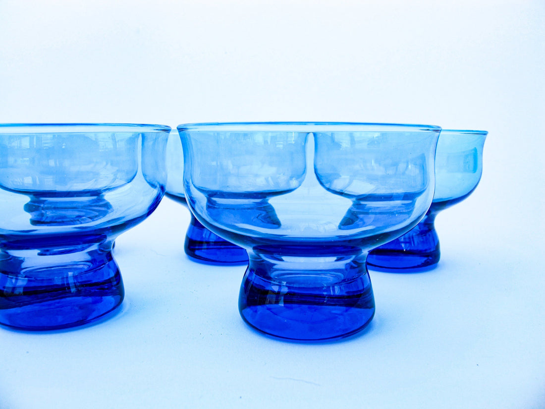 1960's Set of 5 Vintage Blue Cocktail Glasses