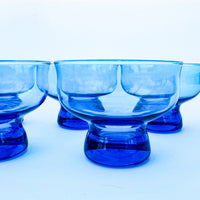 1960's Set of 5 Vintage Blue Cocktail Glasses