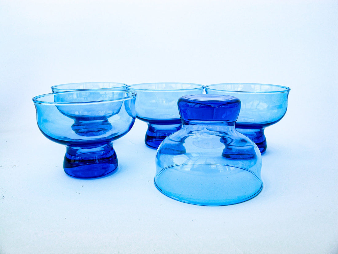 1960's Set of 5 Vintage Blue Cocktail Glasses