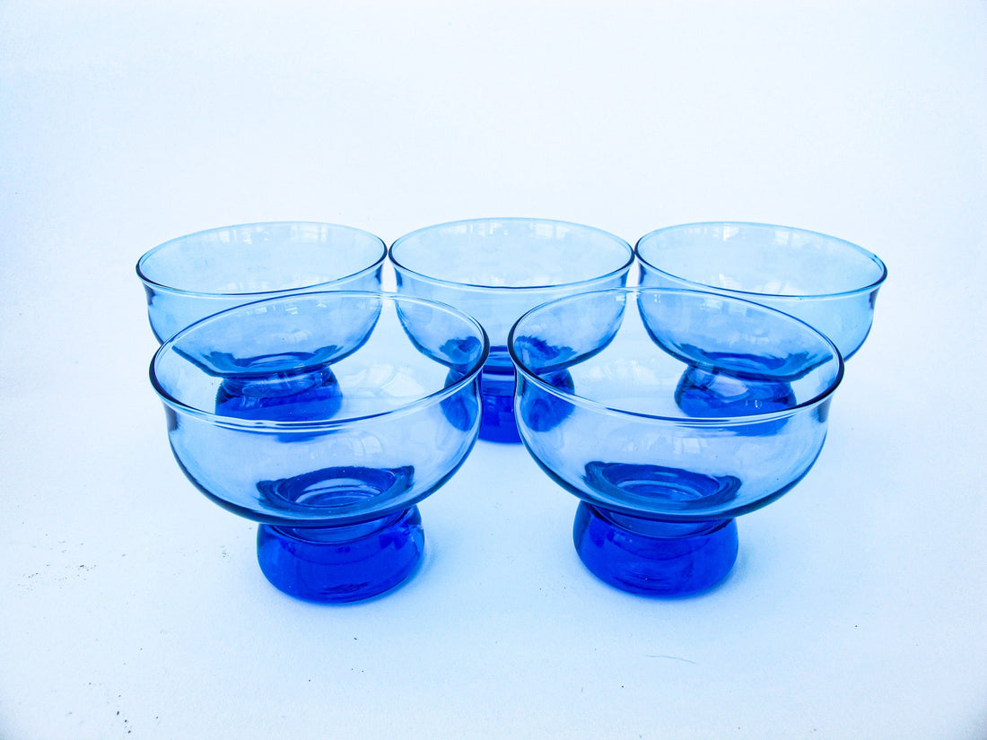 1960's Set of 5 Vintage Blue Cocktail Glasses