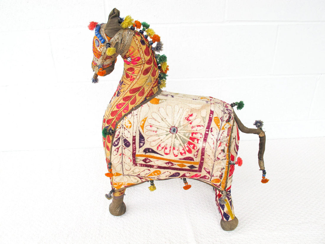 Rajasthani Fabric stuffed Horses Vintage Embroidered Animals India (Sold Separately)