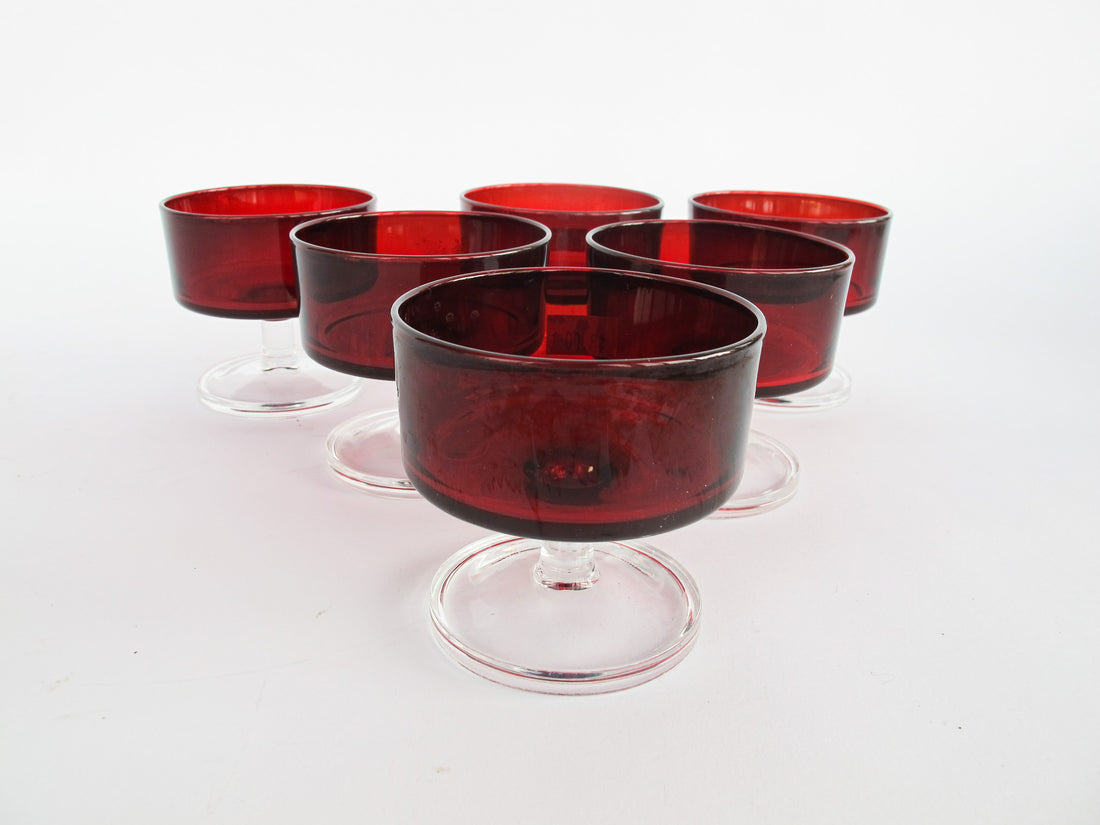 Set of 6 French Midcentury Stemmed Cocktail Glasses Made in France