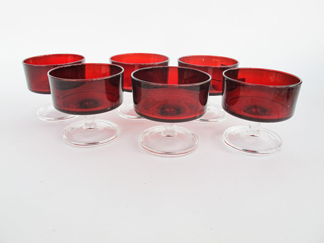 Set of 6 French Midcentury Stemmed Cocktail Glasses Made in France