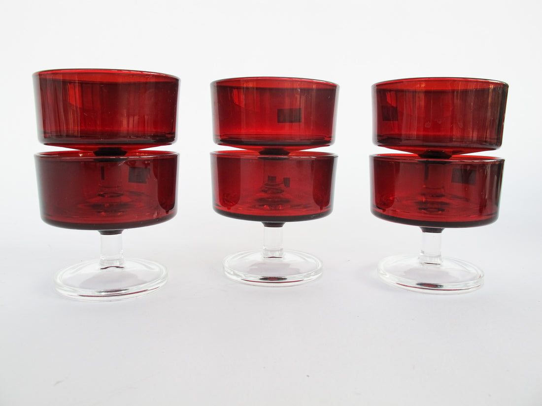 Set of 6 French Midcentury Stemmed Cocktail Glasses Made in France