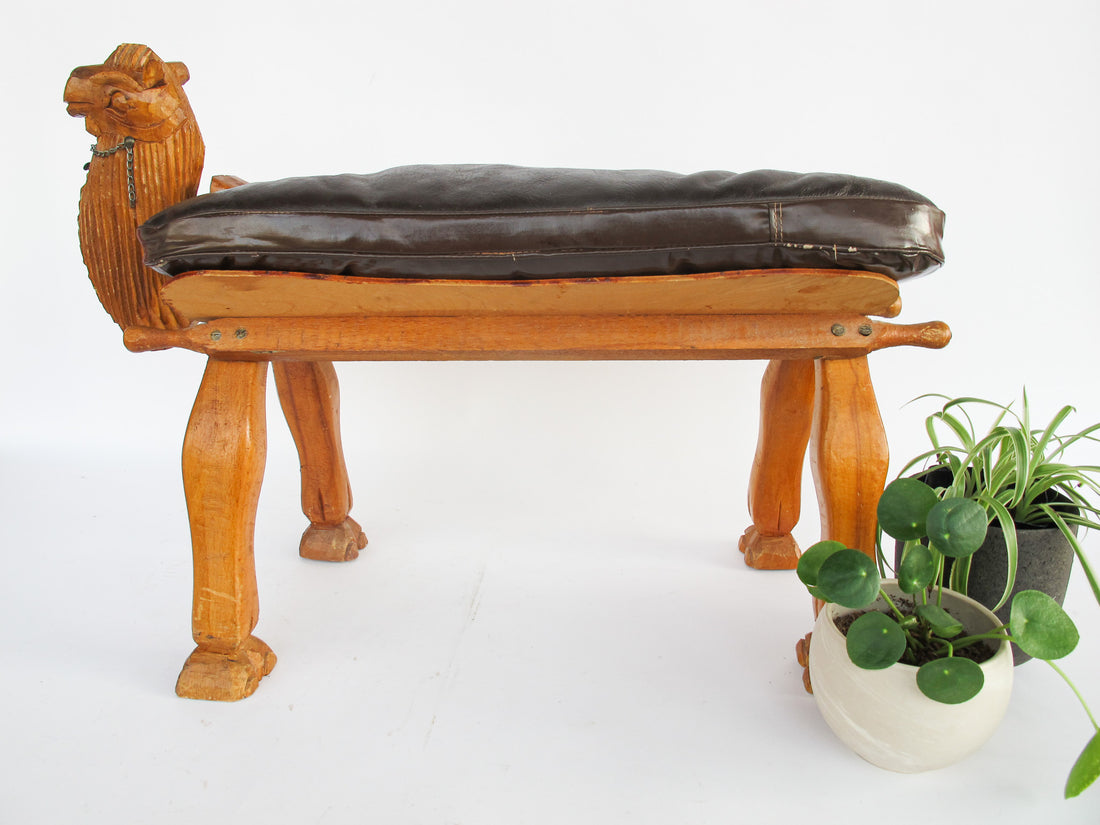 Wood Camel Saddle Holder Stool Bench with Cushion