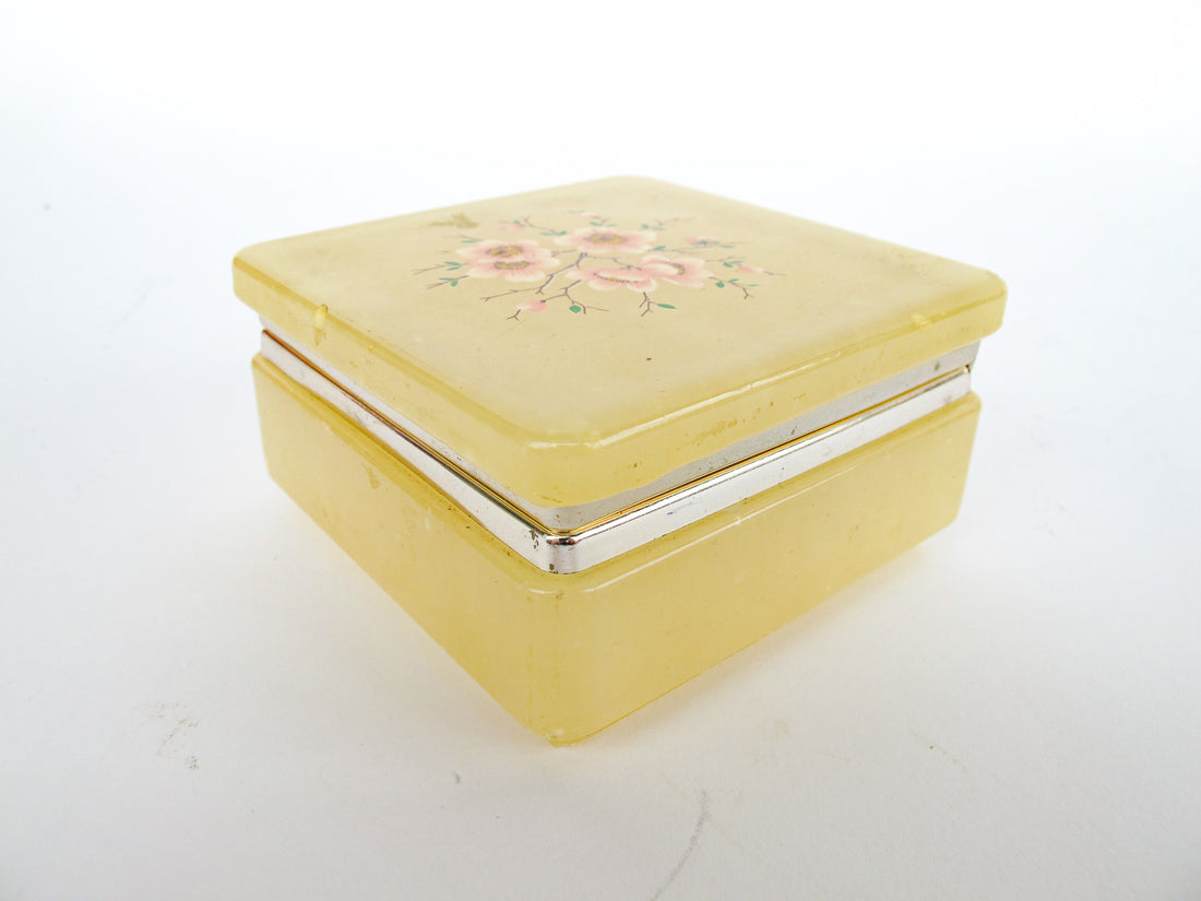 Italian Alabaster Box with Cherry Blossom Design Made in Italy