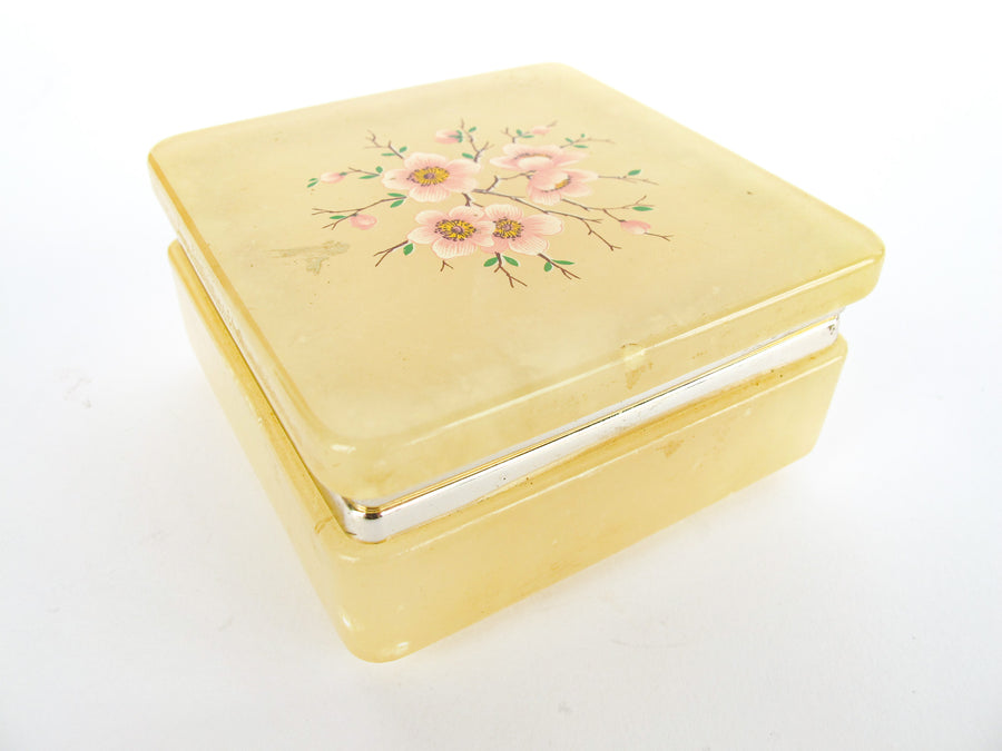Italian Alabaster Box with Cherry Blossom Design Made in Italy