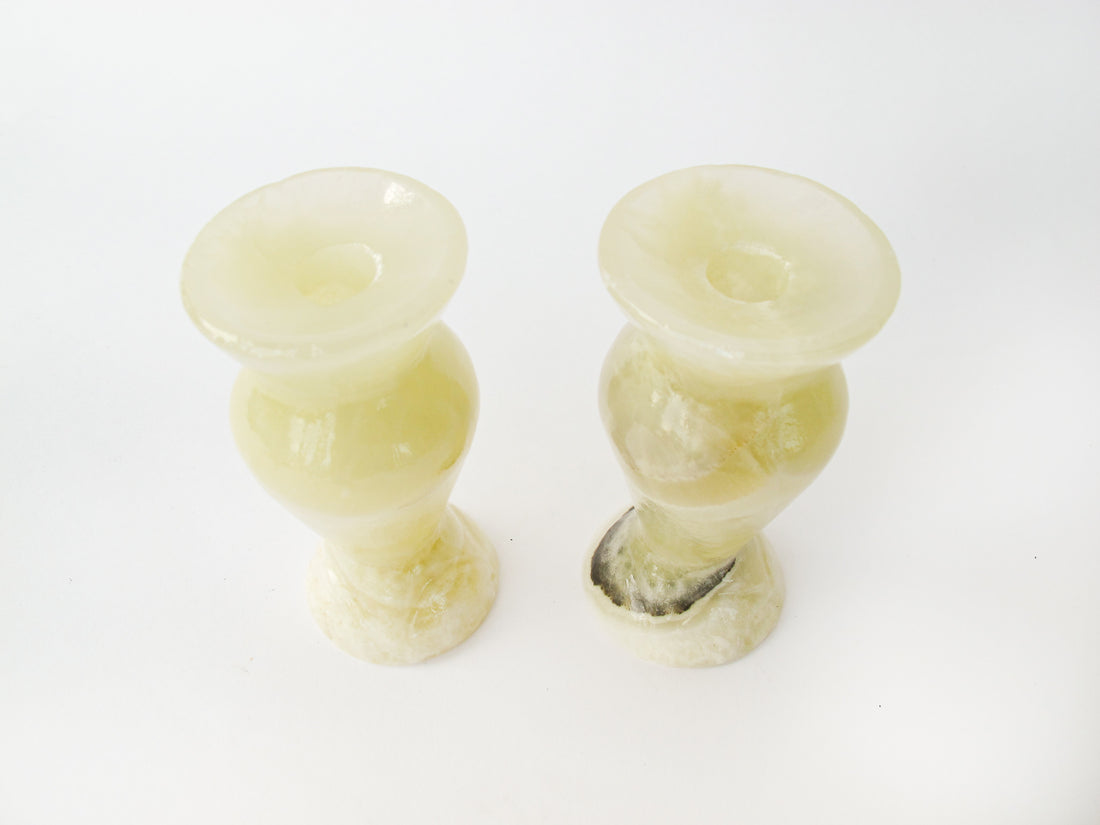 Yellow Amber Cream Onyx Candle Holders - Set of 2