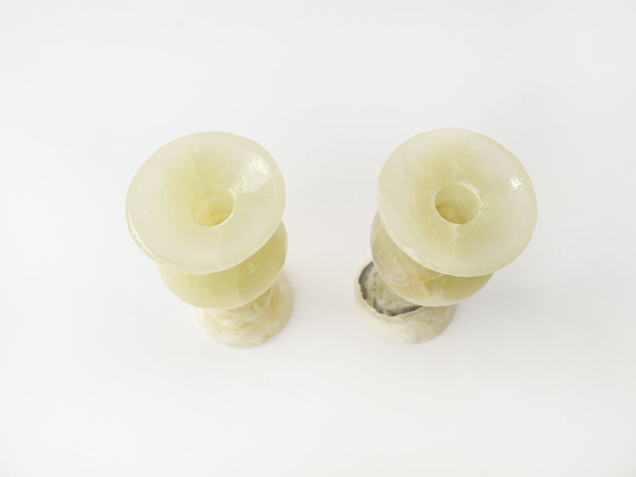 Yellow Amber Cream Onyx Candle Holders - Set of 2