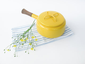 Yellow Midcentury Dansk French Pot with Lid and Wood handle