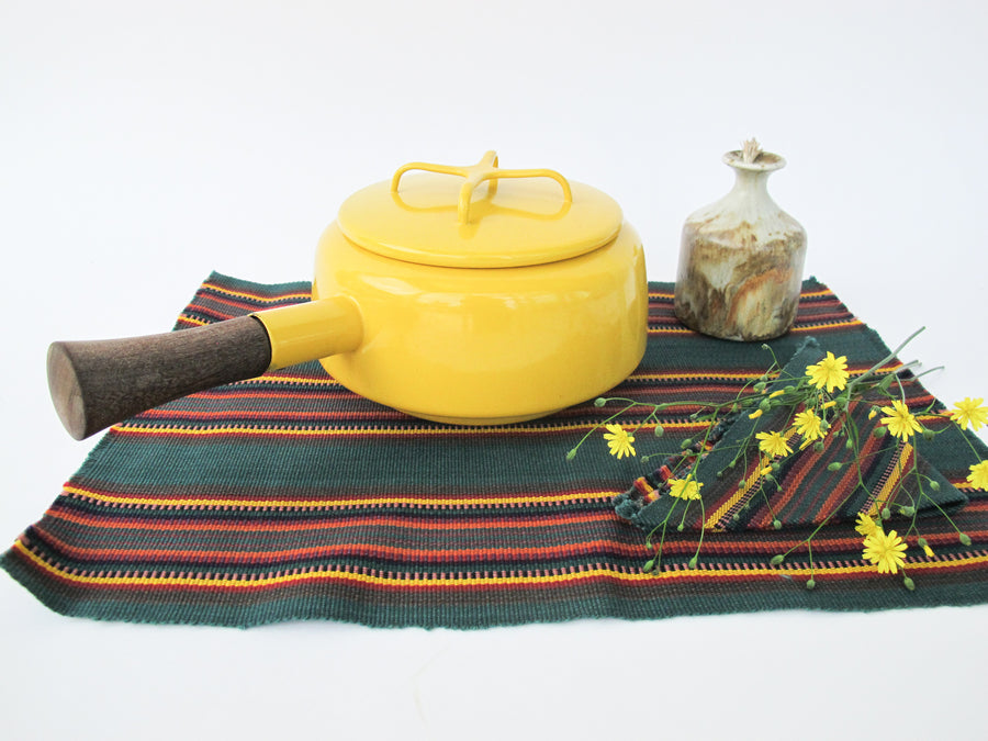Yellow Midcentury Dansk French Pot with Lid and Wood handle