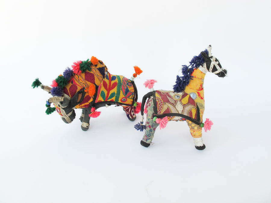 Indian Rajhastani Fabric Bull & Horse (Sold Separately)