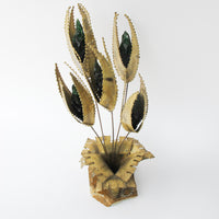 Midcentury Brutalist Floral Brass Art Sculpture with Marble Base By Jorge Lopez Portillo